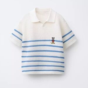 Zara Mickey Kids Striped Knit Top - Blue and White
